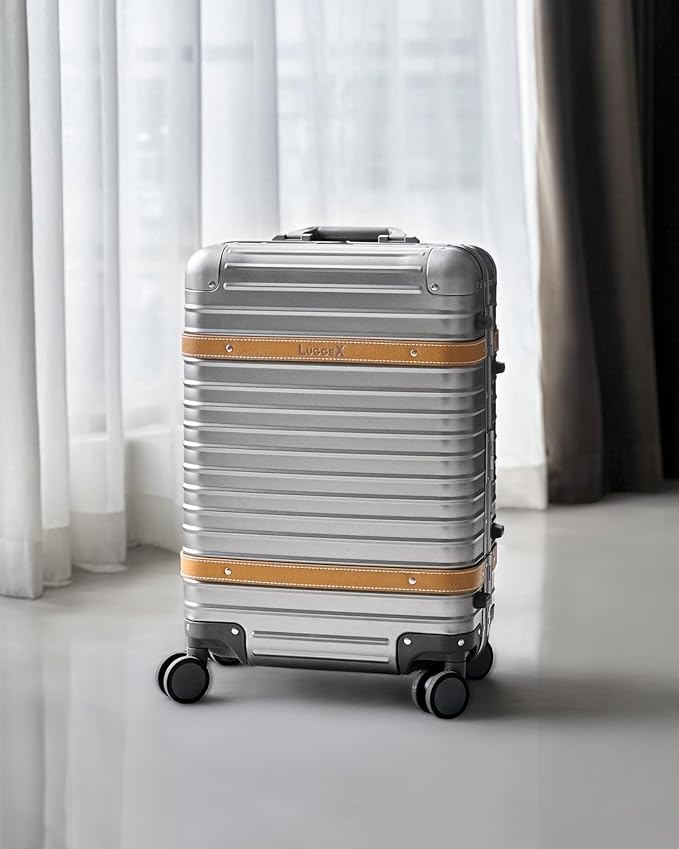 LUGGEX All Aluminum Carry On Luggage with Wheels - Zipperless Hardshell Suitcase with TSA Lock (Matte Silver, 2-Piece (20/Backpack))