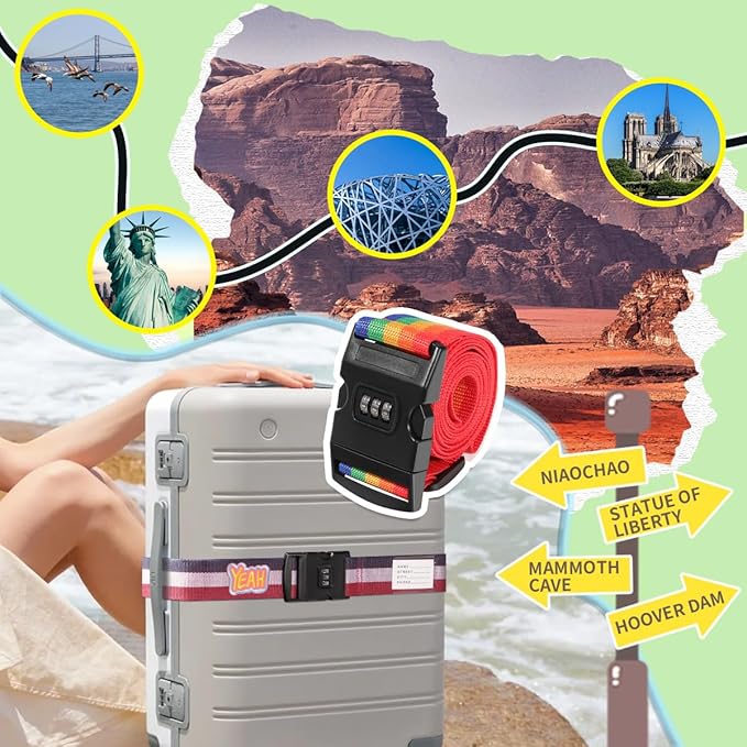 Adjustable Luggage Straps with Combination Lock – 4 Pack Bright Colors, Quick-Release Buckle, Secure Travel Luggage Straps for Added Safety(Multicolour Tricolor)