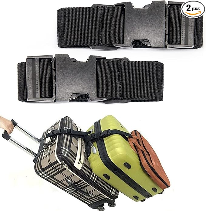 Luggage Straps for Suitcases TSA Approved, Travel Accessories to Connect Two Suitcase, Add Bag Luggage Straps for Carry On Your 3 Luggages Adjustable Buckle Belt, 2Pack Black