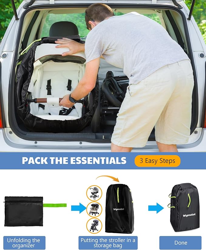 Large Stroller Bag for Airplane, Waterproof Stroller Travel Bag, Gate Check Stroller Bag for Single/Double Stroller Travel Bag with Handle and Drawstring Closure Stroller Cover (Black)