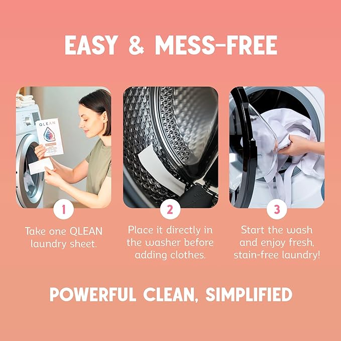 QLEAN Laundry Detergent Sheets (Travel Size 10 Loads) – Travel Laundry Detergent Sheets, Eco-Friendly Laundry Soap, HE & Standard Washer Safe, Stain Remover, Skin-Friendly - Sweet Summer Love