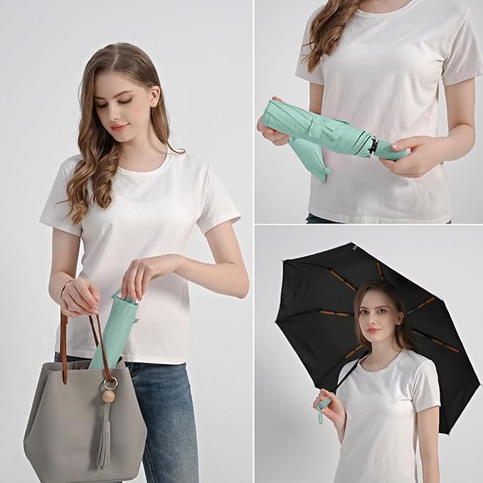 BAODINI Small UV Protection Travel Umbrella Compact for Rain and Sun UPF 50+ 41 inch Portable Umbrella for Women and Men