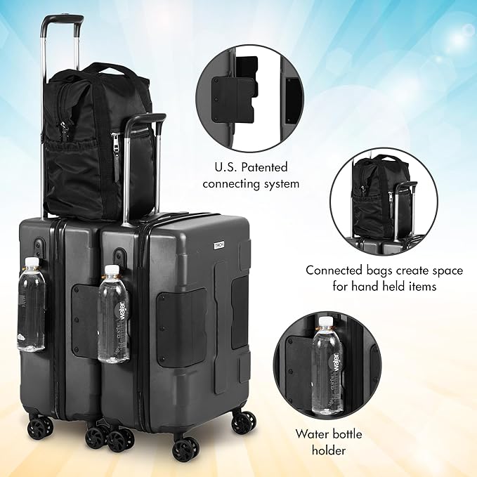 TACH V3.1 Hard Shell Carry On Luggage 20 inch | Carry on Luggage with Spinner Wheels & Patented Built-In Connecting System | One Piece Rolling Suitcase Links 9 Bags At Once (Grey)