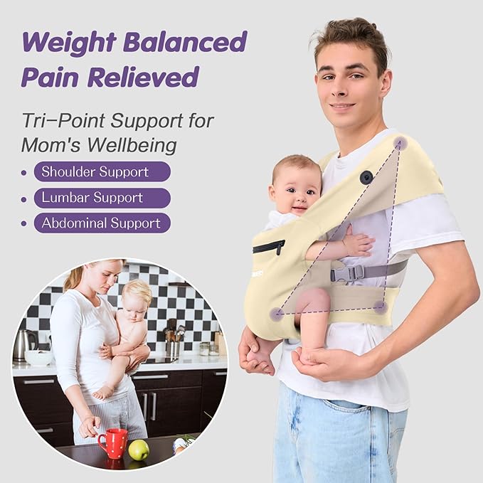 Baby Carrier Newborn to Toddler - Infant Carrier for Babies 0-36 Months, Four Different Uses Supports Up to 50 lbs, Comfortable Baby Front Carrier, Beige