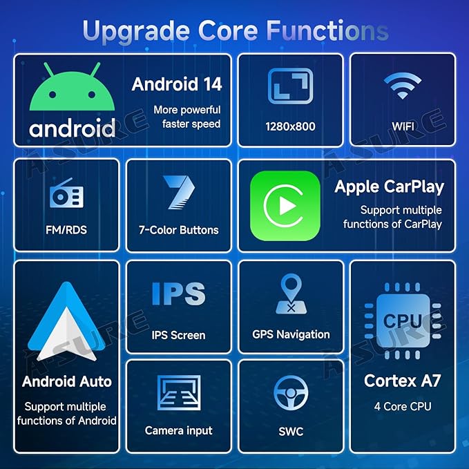 ASURE 2+64GB Car Stereo Radio for Ford Mustang 2010-2014,10.1 inch 4Core Android Car GPS Navigation Head Unit with Wireless Carplay,Android Auto,1280x800 HD Touchscreen Multimedia Player