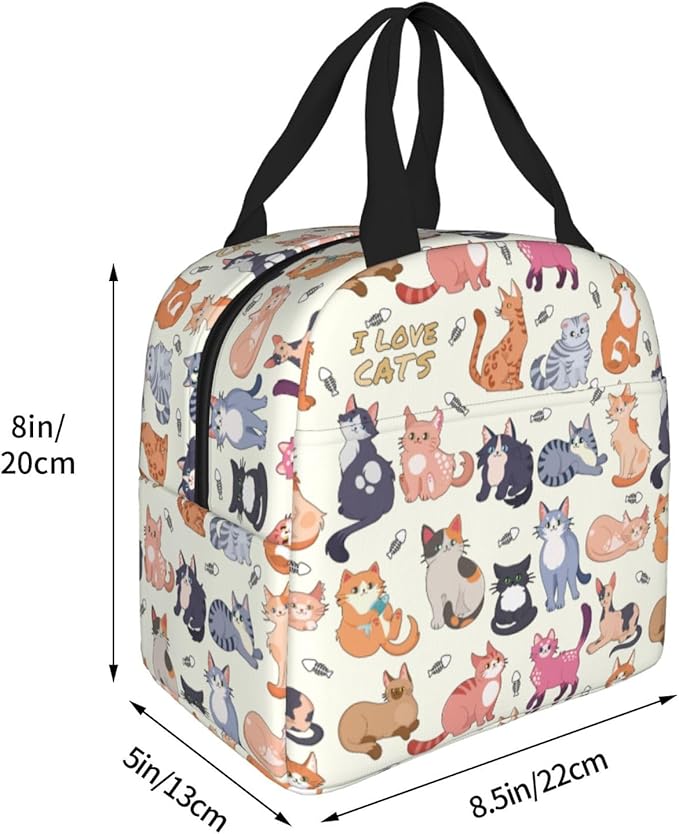 Cute Cat Lunch Box Kitten Lunch Bag Insulated Reusable Lunch Tote Bag Cooler Tote Bag for Men Women
