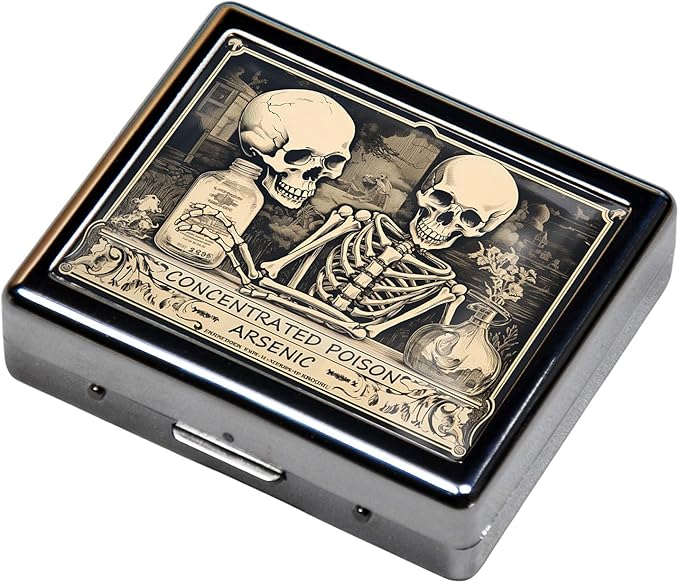 Silver Vintage Pill Box 7 Day Metal Pill Box with Mirror and 8 Compartments Cute Travel Pill Organizer for Purse (Concentrated Poison)
