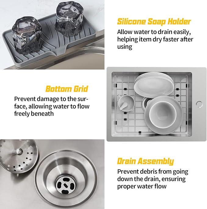 Small Kitchen Sink,15x20 Inch Bar Sink Stainless Steel Drop In Small Kitchen Sink Ideal Choice For Small Space Nice As Toprmount Prep Sink,RV Kitchen Sink With Bottom Grid,Soap Mat And Drain Assembly