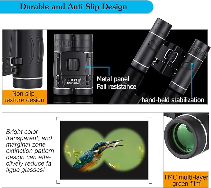 8x21 Mini Compact Pocket Binoculars, Lightweight Foldable Easy Focus Small Binoculars for Adults Kids Bird Watching,Opera Concert, Travel, Hiking, Outdoor Scenery, Football Game