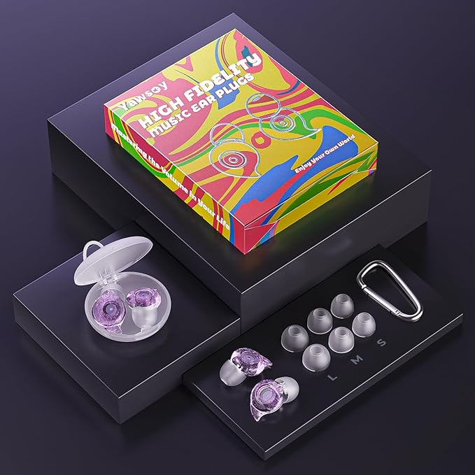 Concert Ear Plugs, 2 Pairs High Fidelity Ear Plugs Noise Reduction with Acoustic Filter – NRR of 22 and 24dB Silicone Ear Plugs for Festival, Nightclub, DJs, Musicians, Noisy Workplace(Purple)