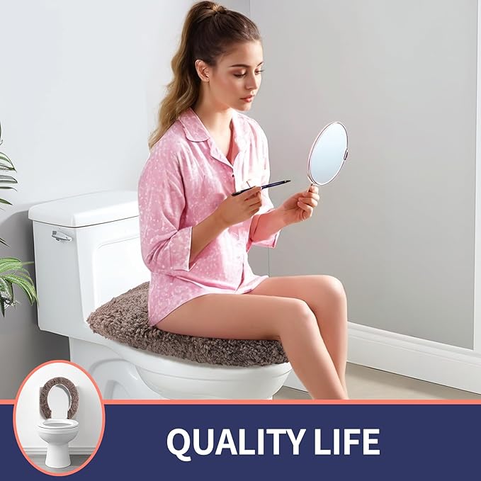 Microfiber Elongated Toilet Seat Cover 19.5"x 15" Machine Washable Solid Toilet Lid Cover Adjustable Rubber Backing Fits Most 18-19.5" L x 14-16" W Elongated Toilet Seat