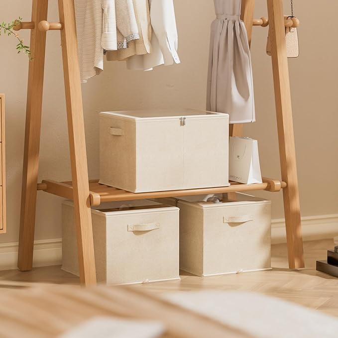 Shoe Organizer for Closet, 2 Pack Sturdy Shoe Storage Bins with Clear Cover, Fits 16-32 Pairs, Foldable Shoe Storage Box with Reinforced Handles (Beige, 19.7 * 15.7 * 12.6in)