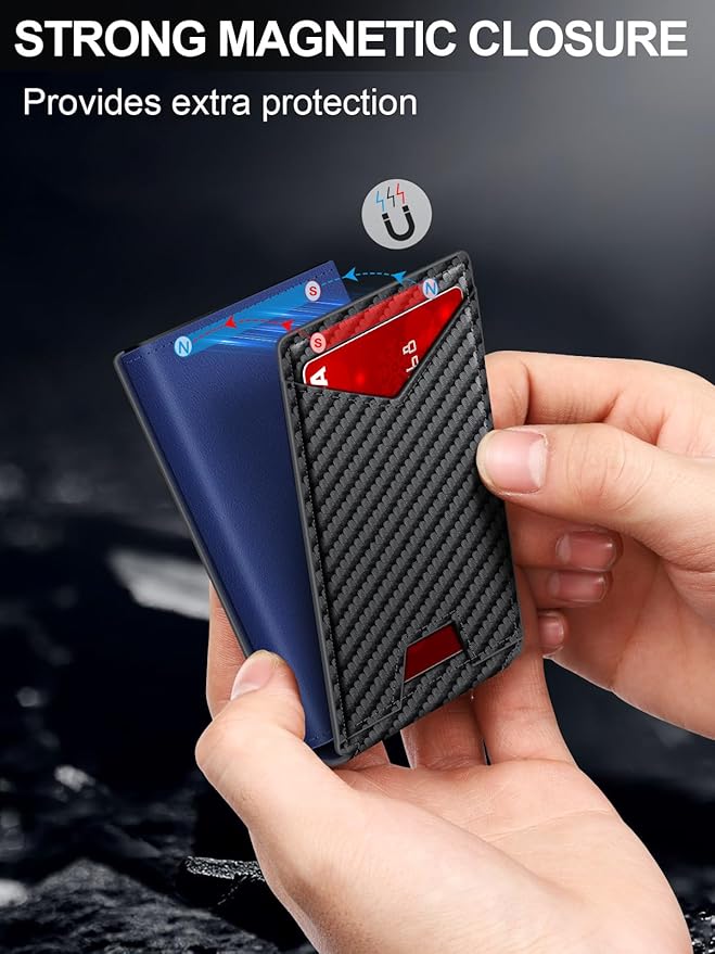 Wallet for Men RFID Wallet with Money Clip, Slim Pop Up Card Holder for 10-12 Cards, Minimalist Smart Credit Card Case with ID Window, Bifold Metal Wallet for Front Pocket, Gifts for Men