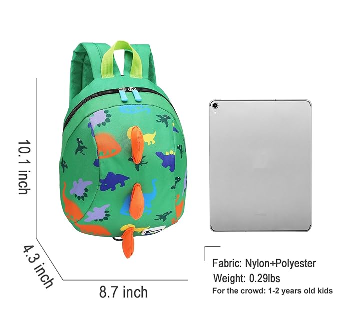 DB Dinosaur Toddler Mini Backpack with Leash, Children Kids Baby Harness Bookbag (Green)