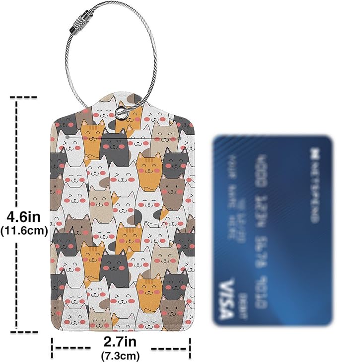 Stacked Cats Luggage Tags for Suitcases,2 Pack Luggage Tag, Leather Stainless Steel Loop Label Tag for Women Girl Travel Bag Suitcase
