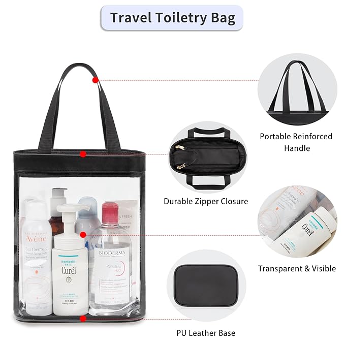 Travel Toiletry Bag, Clear Toiletry Bag for Women, Large Transparent Makeup Bag, Waterproof Clear Tote Bag Cosmetic Organizer, Portable Toiletry Bath Bag for Bathroom, Gym, Beach, Swimming, Traveling