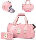 Birthday Gifts for 3 4 5 6 7 8 9 10 11 12 Year Old Girls-Girl Gym Bag with Shoe Compartment, Kid Personalized Weekender Overnight Bags, Initial Travel Tote with Makeup Pouch (Letter B)