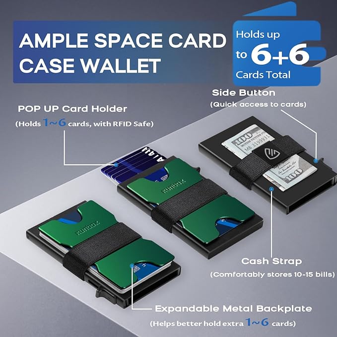 Mens Business Card Holder, Slim Card Wallet for Men and Women, Minimalist RFID Blocking Wallet with Pop-Up Function, Thin Design, Metal Cases Holds 6+6 Cards, Gifts for Men, Men's Accessories