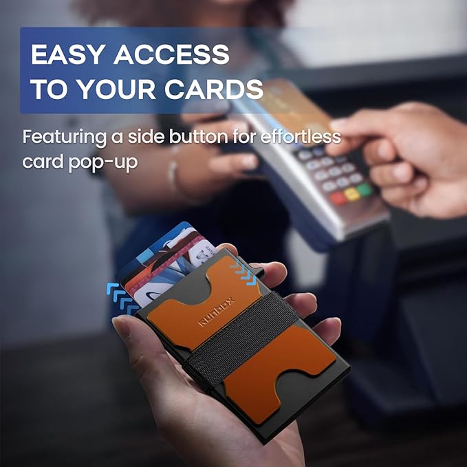 Mens Business Card Holder, Slim Card Wallet for Men and Women, Minimalist RFID Blocking Wallet with Pop-Up Function, Thin Design, Metal Cases Holds 6+6 Cards, Gifts for Men, Men's Accessories