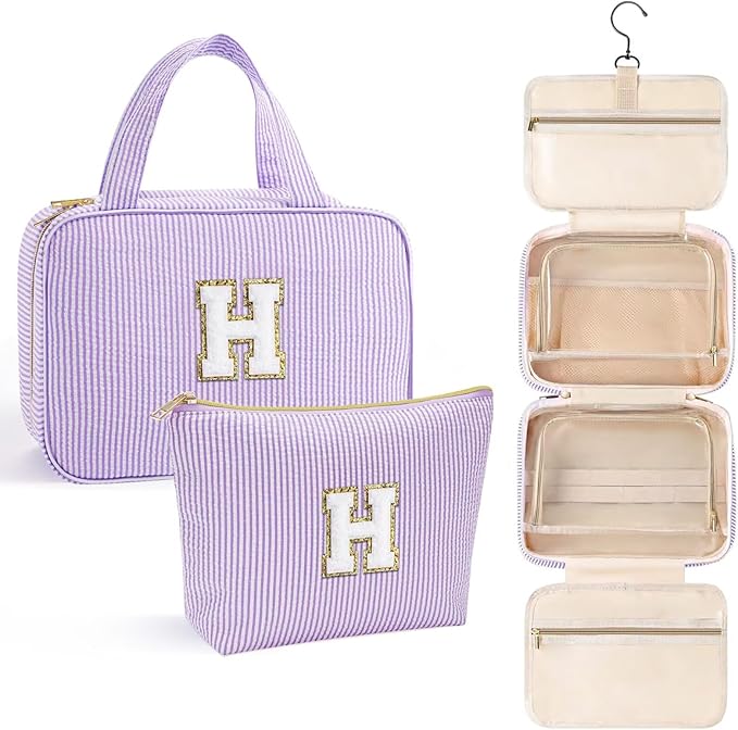 YOOLIFE Travel Toiletry Bag for Women - Hanging Toiletry Bag, Personalized Initial Toiletry Bags for Traveling Women, Portable Travel Toiletry Bag for Toiletries, Cosmetics - Letter H,Purple