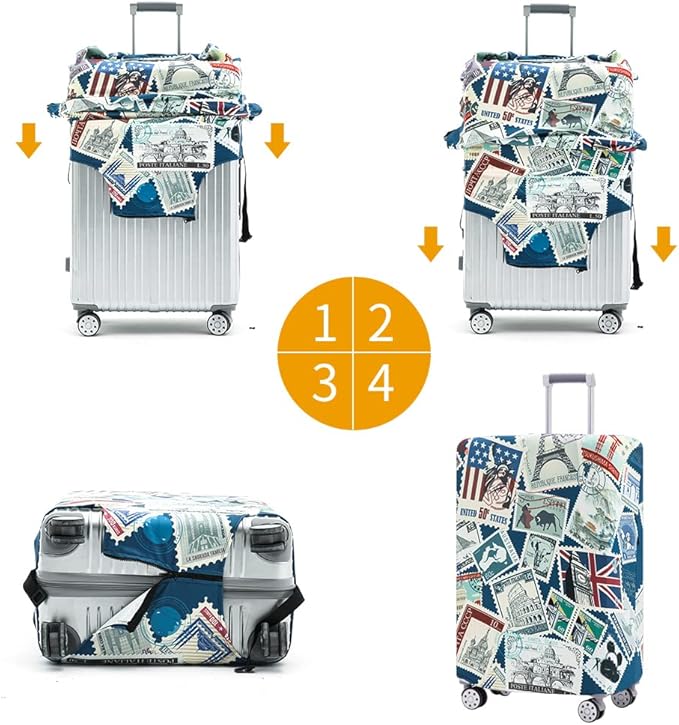 Travelkin Luggage Covers For Suitcase Tsa Approved,Suitcase Cover Protector Fit 18-32 Inch Luggage (Stamp, M)