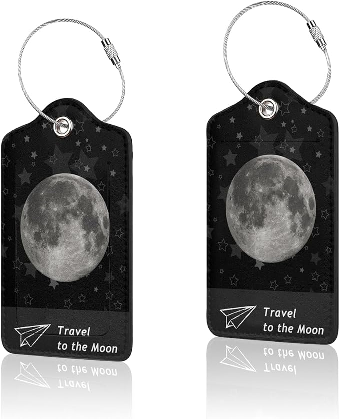 2 Pack Luggage Tag for Suitcase, Cute Unique Leather Suitcase Tags Identifiers with Privacy Name Address Labels & Durable Steel Loop for Women Men Travel