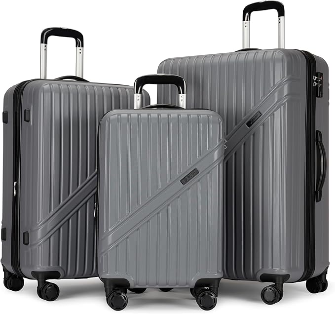 GinzaTravel Luggage Sets 3-Piece Expandable Suitcases with Wheels PC+ABS Durable Hardside Luggage sets TSA lock (3-Piece Set(20"/25"/29"), Dark Gray)