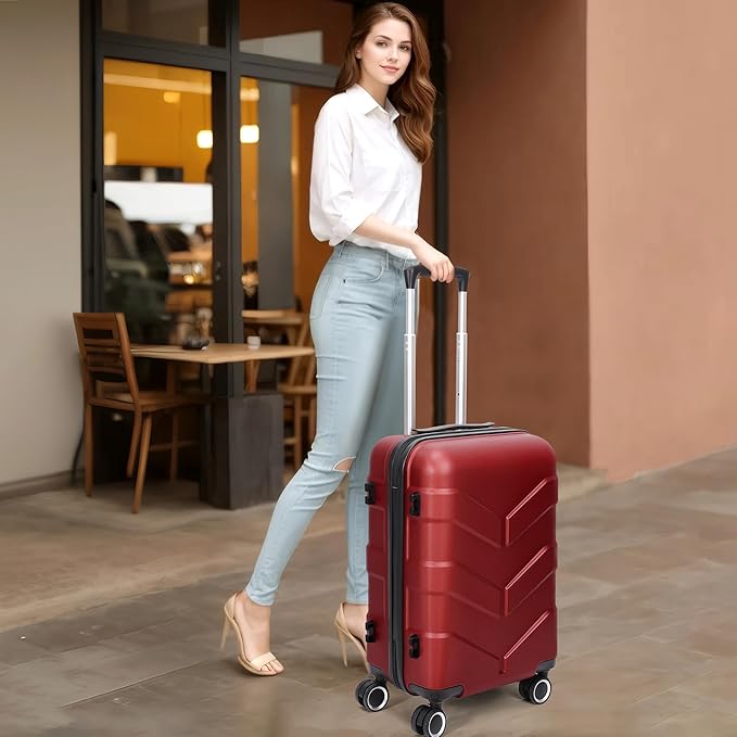 Hardside Carry On Luggage 22x14x9 Airline Approved with Spinner Wheels, Lightweight 20-inch Carry-On Suitcase for Women & Men, Red