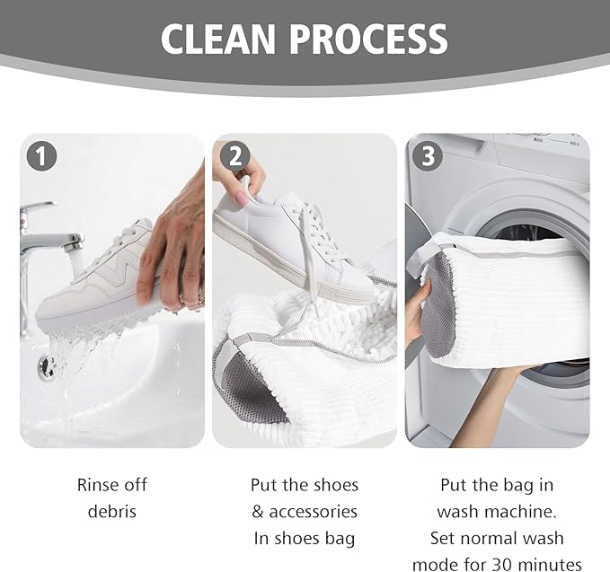 HEAVYWOOD Shoes Bag for Washing Machine Reusable Shoe Cleaning Washing Machine Bag Sturdy Anti-Rust Zipper 15.7’’*7.8’’ Shoe Laundry Bag for Washer and Dryer for Sneakers, Trainers (White, 2Packs)