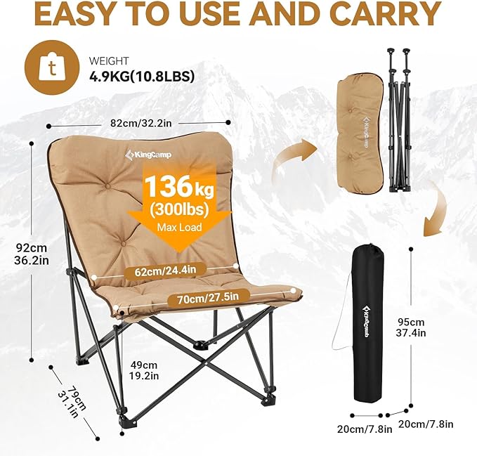 KingCamp Butterfly Chair Oversized XL Saucer Chair for Adults Padded Folding Comfy Camping Chairs for Teens Kids 300lbs Heavy Duty with High Back for Bedroom Living Room Dorm Rooms Outdoor Patio Lawn