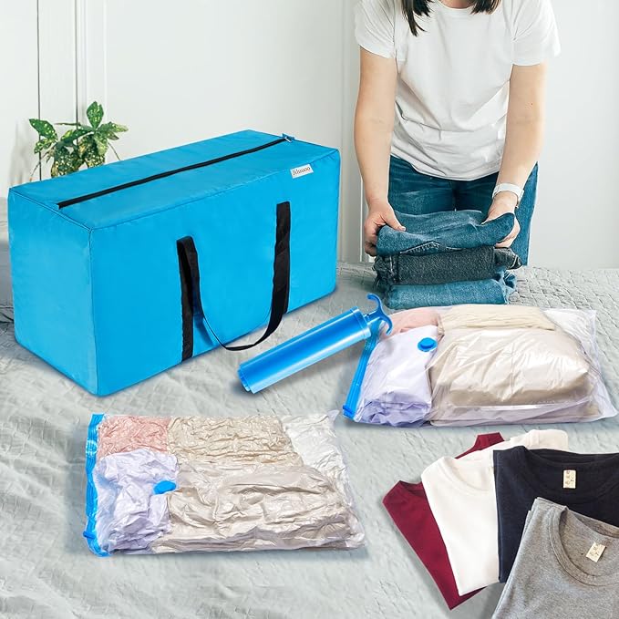 Extra Large Moving Bags Heavy Duty Space Saver Vacuum Storage Bag Vacuum Seal bags for Clothing Travel Packing bag Blue Bag for Moving Vaccine Sealed Blue Storage Bags (12 Pack)