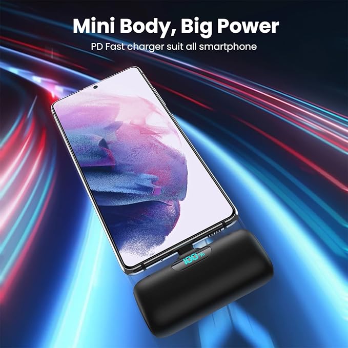 [2-Pack] Mini Portable Charger 5000mAh Power Bank,3A PD USB C Cell Phone Portable Power, LCD Display Battery Pack Compatible with iPhone 16/15/15 plus/15 pro/15 pro Max/Android/Samsung/Moto/LG etc