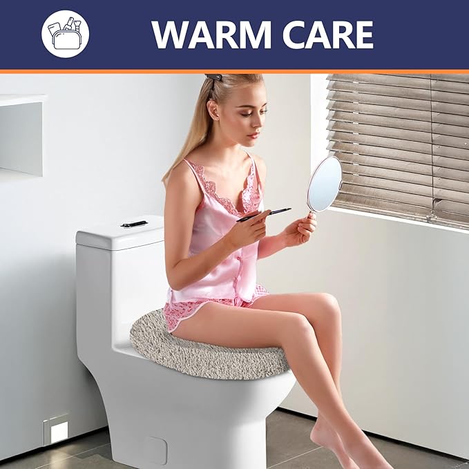 Microfiber Elongated Toilet Seat Cover 19.5"x 15" Machine Washable Solid Toilet Lid Cover Adjustable Rubber Backing Fits Most 18-19.5" L x 14-16" W Elongated Toilet Seat