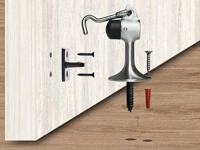 QCAA Solid Brass Door Stop, 3-15/16" Height, Satin Chrome, Made in Taiwan, 2 Pack