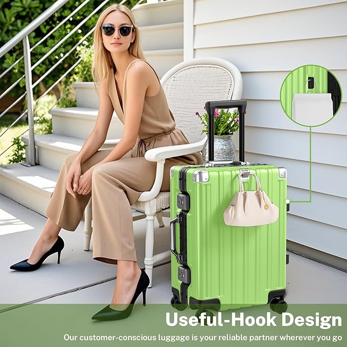 Krute Luggage 24 Inch Aluminum Frame Zipperless Suitcase with Spinner Wheels Checked Luggage PC+ABS Lightweight Hardshell