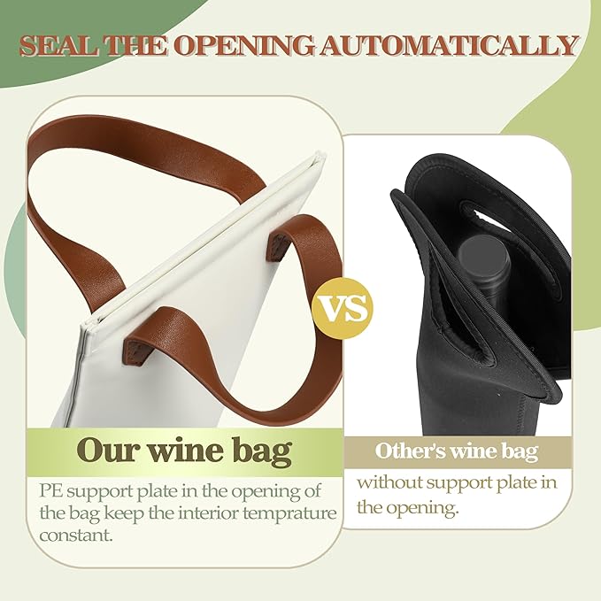 Tirrinia Single Wine Carrier Tote, Insulated Wine Cooler Bag for Travel, Picnic, & Wine Gifts – Thermal Padded Wine Bottle Holder Tote for Men & Women, Wine Gift for Wine Lovers,White Brown