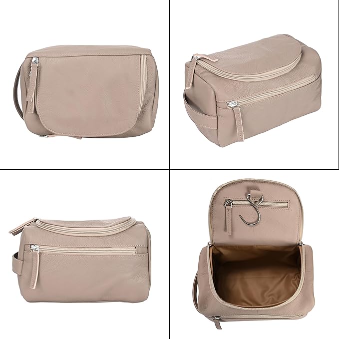 ELIZO Premium REAL Leather Toiletry Bag for Men Dopp Kitt Hanging Mens Toiletry Large TSA Toiletries Bag Shaving Grooming Bag Organizer Cream
