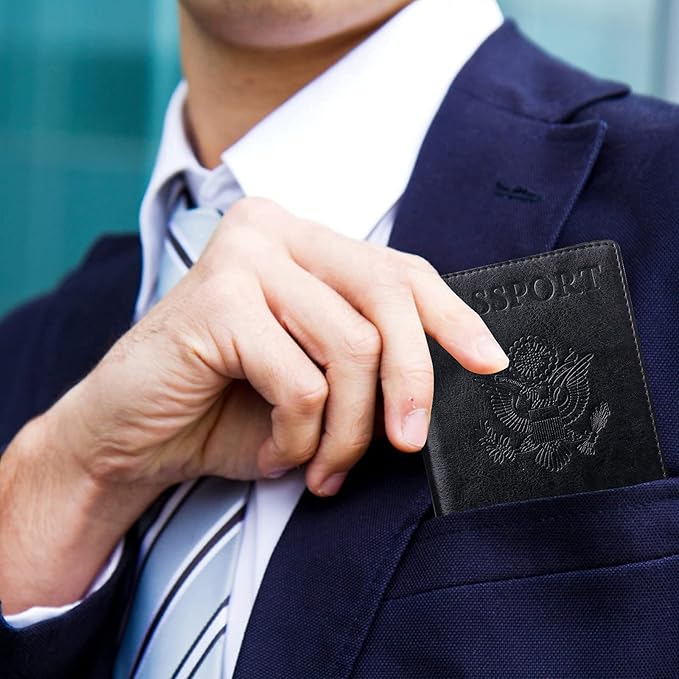 TIGARI Passport Holder for Travel Women Men, PU Leather Passport Wallet Cover Case Sleeve, Waterproof Protected Document Organizer, Family Vacation Plane Cruise Travel Essentials-Black