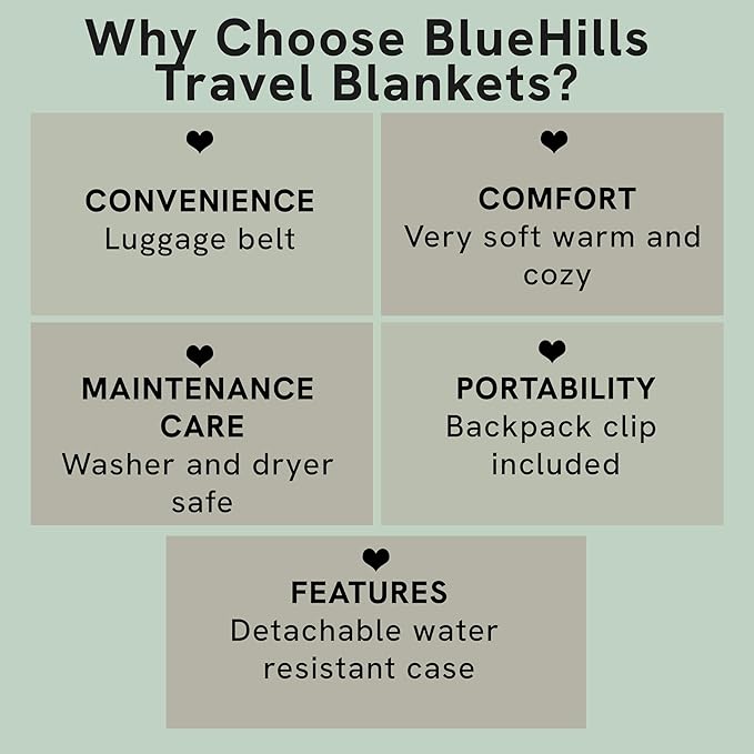 BlueHills Ultra Compact Travel Blanket Pillow in Portable Bag Case Soft 70 X 56 with Strap Backpack Clip Premium Cozy Soft Compact Pack Large Blanket for Airplane Flight Layover Grey - Gray C002
