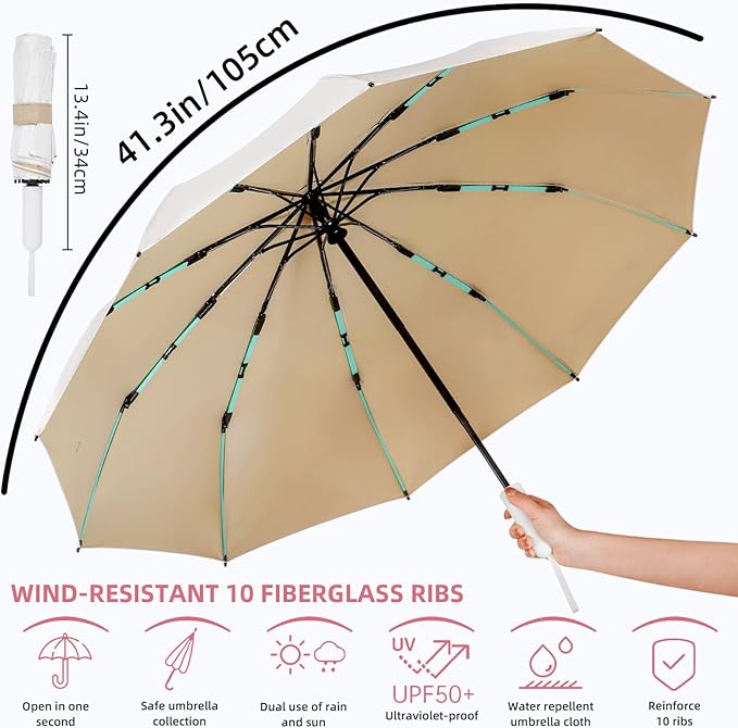 Folding Umbrella Anti-UV Compact Durable Folding Umbrella Auto Open Close Windproof Travel Umbrella Premium Grip Fits Backpack