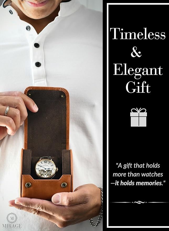 Leather Watch Rroll Travel Case Single Watch Roll Holder Tawny Brown Full Grain Cow Leather - Mirage Heritage Collection