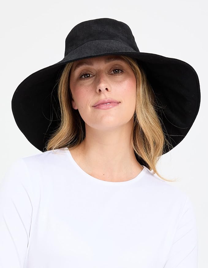 Solbari Women’s Ultra-Wide Cotton Linen Sun Hat UPF 50+, Packable, Adjustable with Ponytail Hole for Travel, Beach & Outdoors