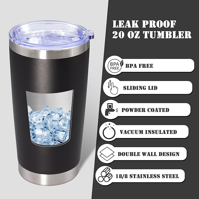 20 oz Tumbler with lid Double Wall Vacuum Insulated Tumblers Stainless Steel Coffee Mug Travel Coffee Tumbler Powder Coated Tumbler Cup Keep Hot&Cold - (Black 1 Pack)