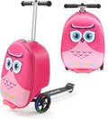 VEVOR Ride-on Luggage, 20 L Capacity, 20 Inches Kids Scooter Suitcase with Flash PU Wheels, Adjustable Handle & TPR Non-Slip Grip, Foldable & Lightweight Scooter Luggage for Kids Aged 5+, Pink