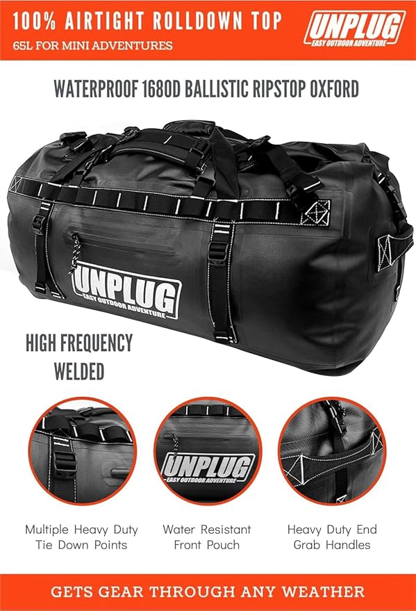 Duffel Bag, Storm Grey, Waterproof, 1680D Heavy Duty, Tactical Duffle Bag for Travel, Camping, Motorcycle, Hunting, Boating