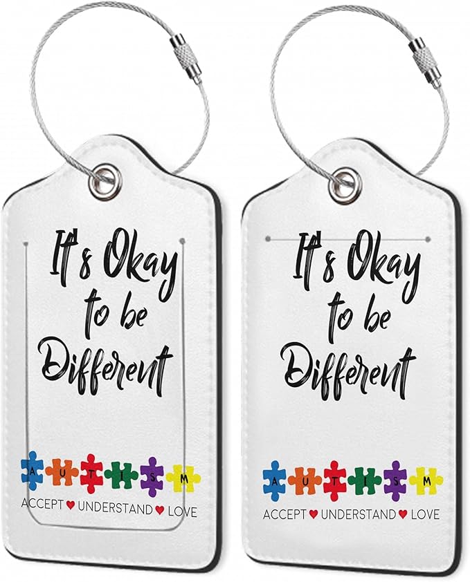 2Pcs Luggage Tag for Suitcase Autism Awareness Cute Suitcase Tag with Privacy Flap & Name ID Label & Metal Loop,Travel Bag Luggage Tags for Women
