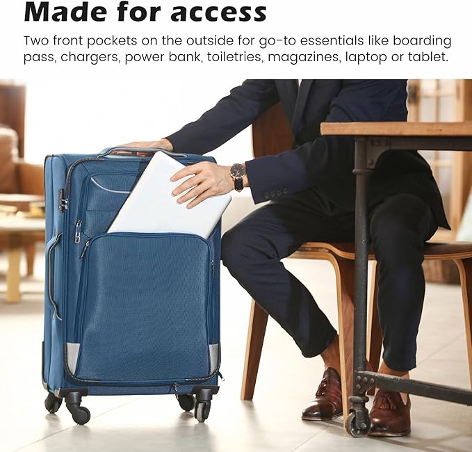 Coolife Luggage 4 Piece Set Suitcase Spinner TSA Lock Softshell lightweight (gray)