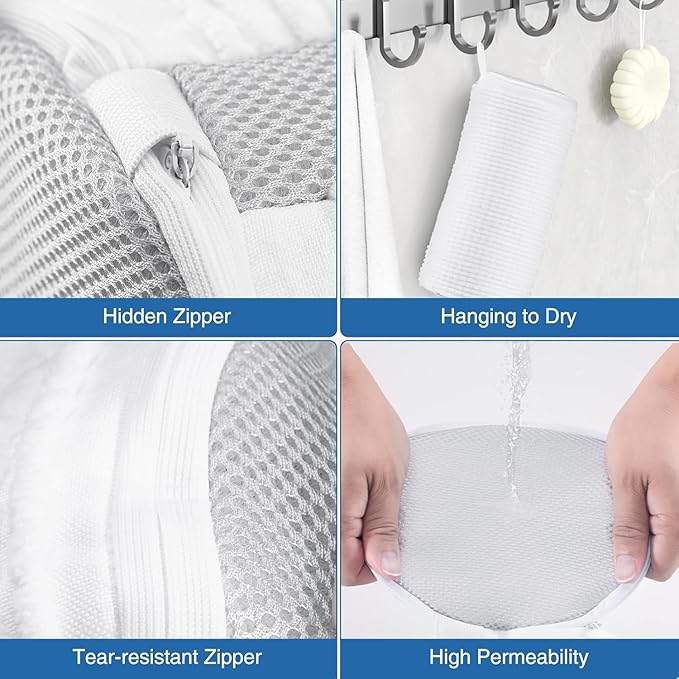 Shoe Washing Machine Bag 2PCS, Reusable Durable Invisible Zipper Laundry Bags for Shoes, Shoe Wash Bag for Washer and Dryer, Sneaker Tennis Shoe Cleaning Bag for All Shoe Types, White