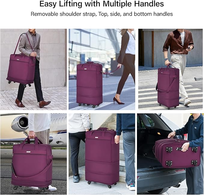 Hanke Suitcases with Wheels Expandable Foldable Luggage Bag Suitcase Collapsible Rolling Travel Bag Duffel Bag for Men Women Lightweight Suitcases without Telescoping Handle, Purple