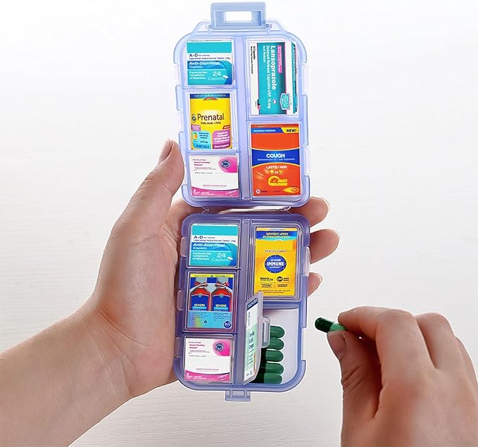 Small Pill Case Travel Pill Box Cute Pill Organizer for Purse Portable Daily Medicine Organizer 10 Compartment Pill Holder for Vitamins, Fish Oil, Supplements